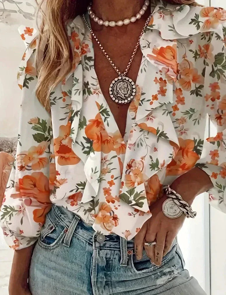 Esmerelda - Blouse met bloemenprint en ruches aan de voorkant