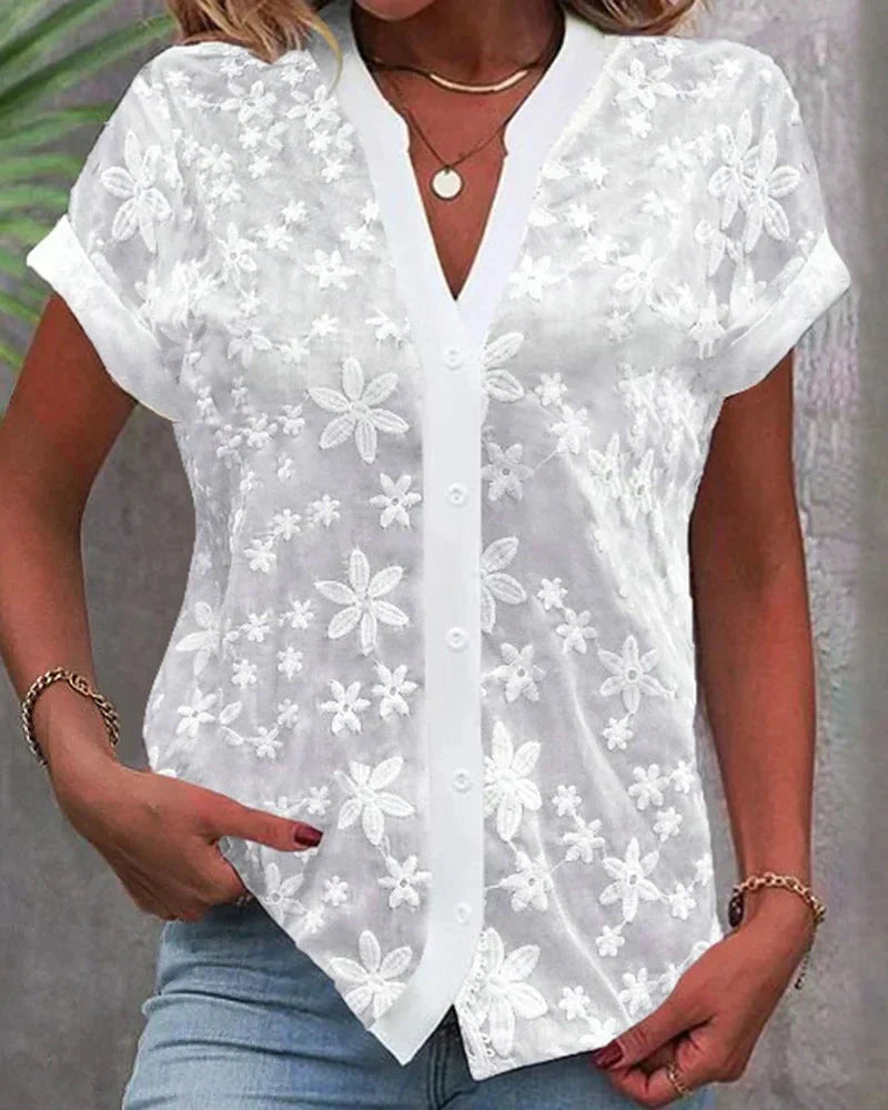 Belva - Witte kanten blouse voor dames