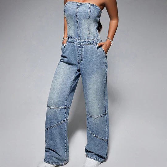 Camila - Off-the-shoulder denim jumpsuits