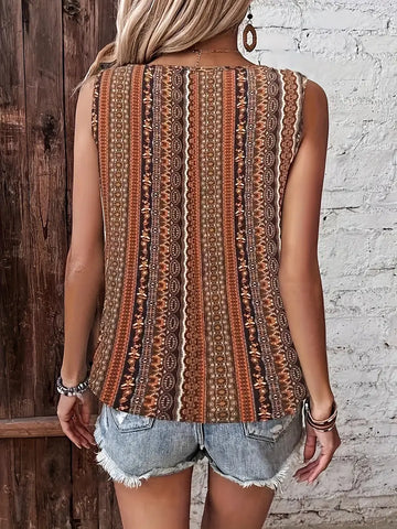 Grace - Boho Print V-Hals Gedraaide Tank Top