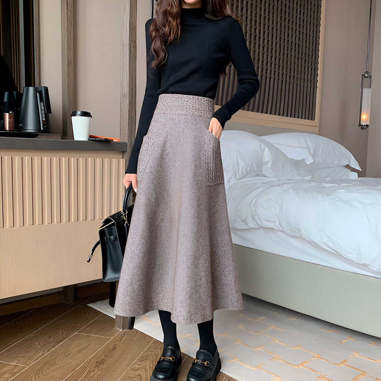 Verena | Comfortabele midirok in camelkleur