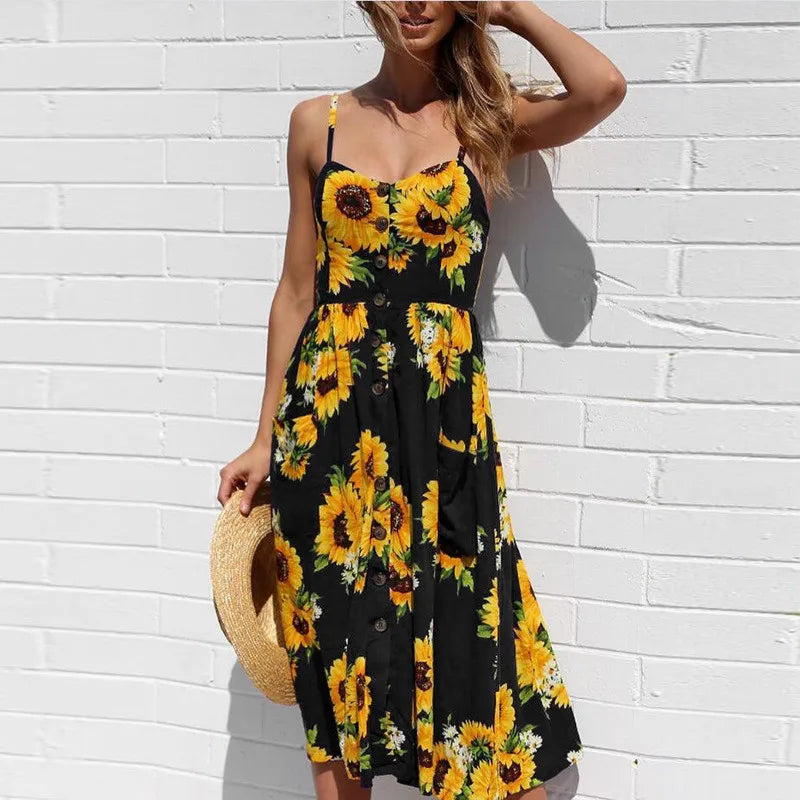 Susan - Zomerse sexy midi-jurk met strandprint