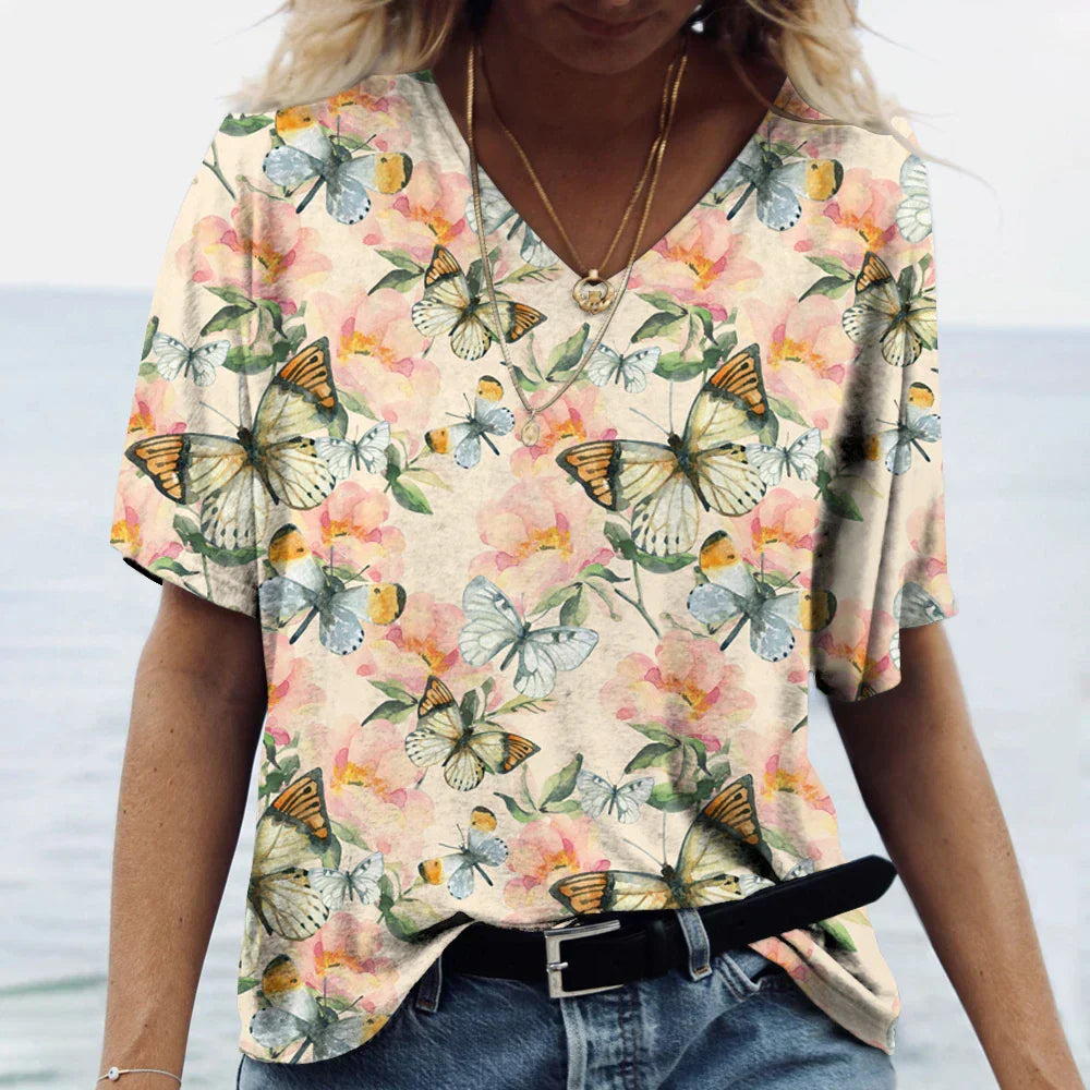 Naomi - Shirt met vlinderbloemenprint