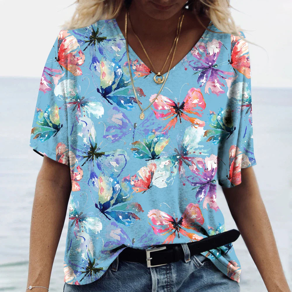 Naomi - Shirt met vlinderbloemenprint