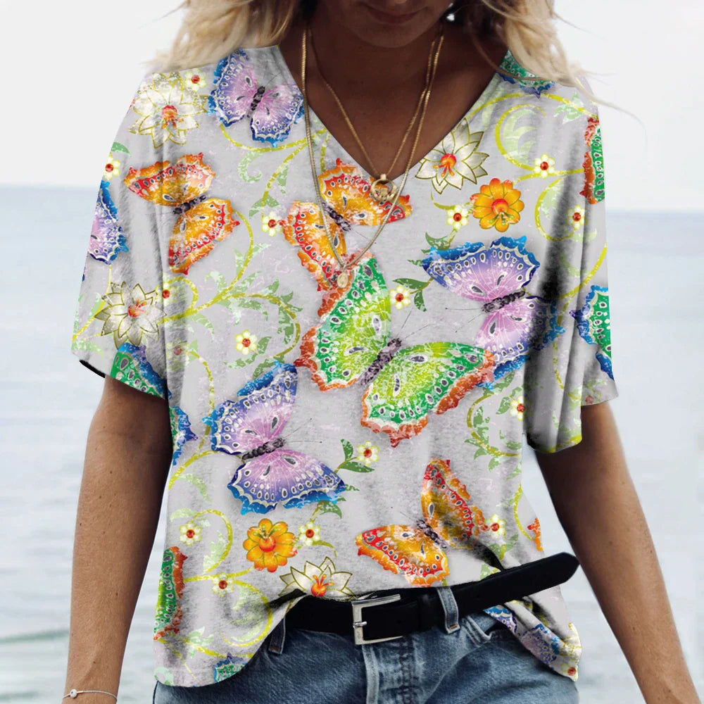 Naomi - Shirt met vlinderbloemenprint