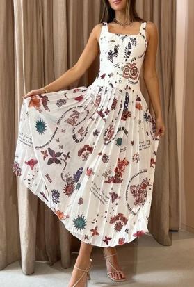 Annette - Printed long dress with neckline