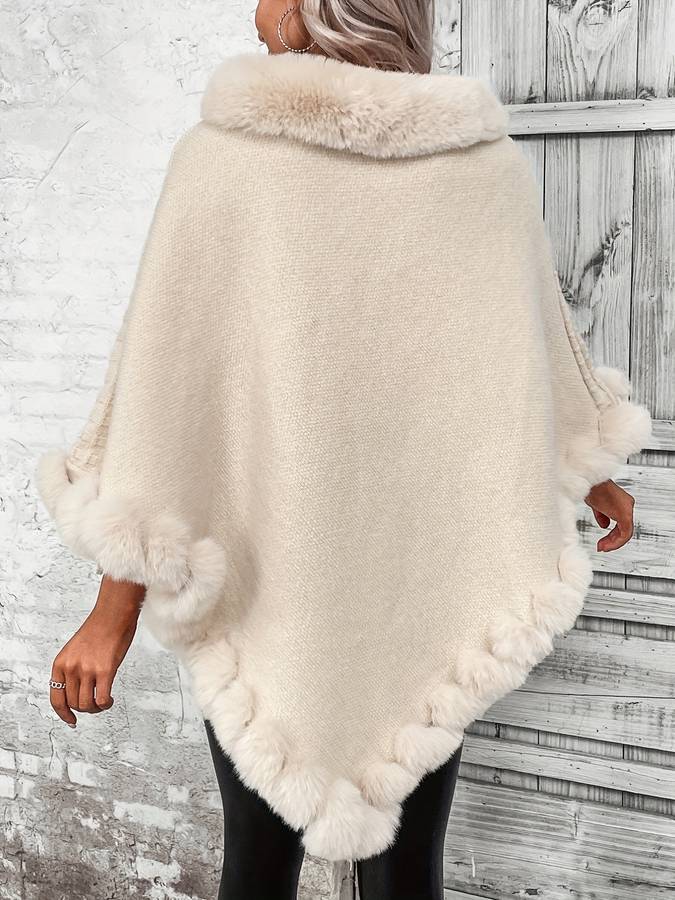 Beige poncho met imitatiebont