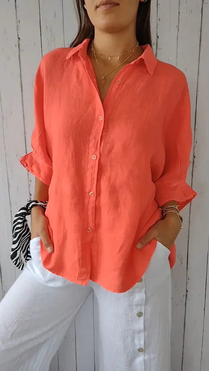 Andylla - Katoenen en linnen blouse met knoopsluiting