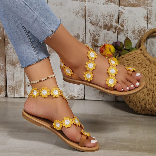 Trixie - Platte sandalen met bloemdecor voor dames