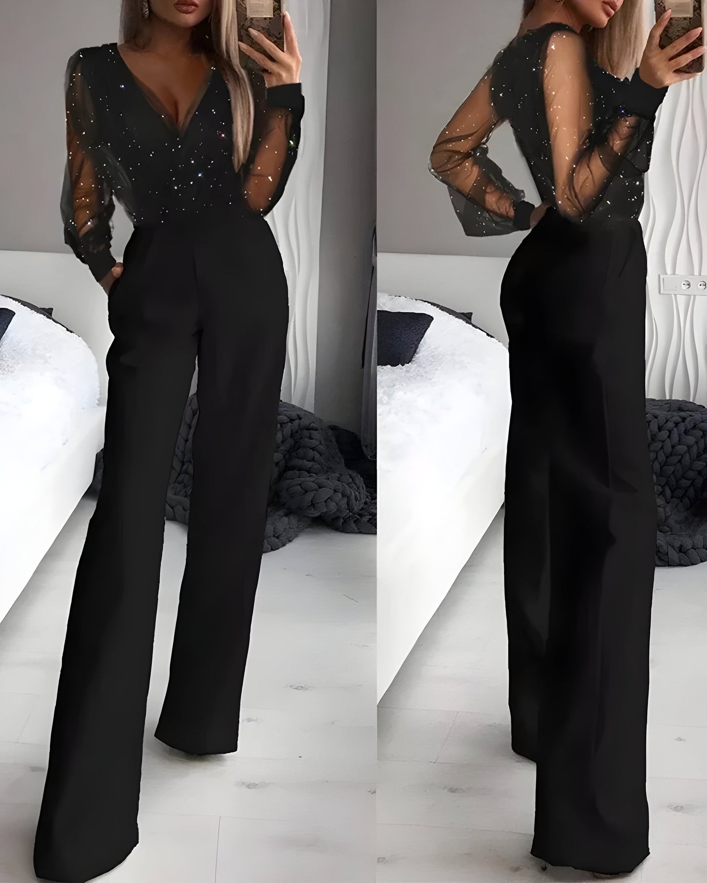 Edric | Jumpsuit met transparante mouwen